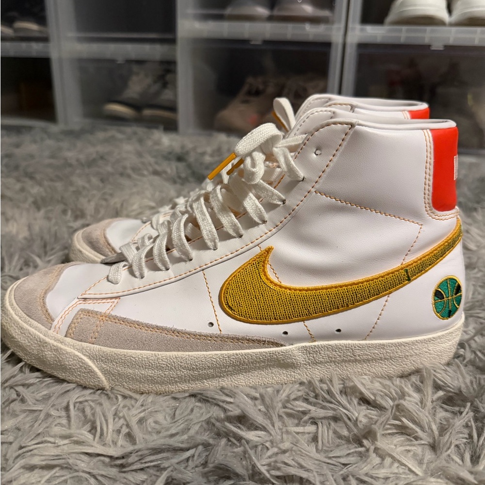 Nike White and Yellow High-Top Sneakers